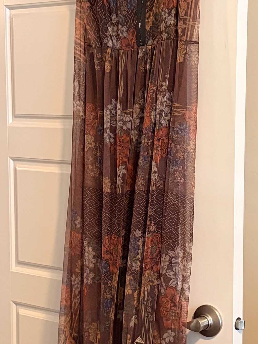 Johnny Was Brown Embroidered Sleeveless Maxi Dress with Multicolor Motifs - Picture 3 of 6